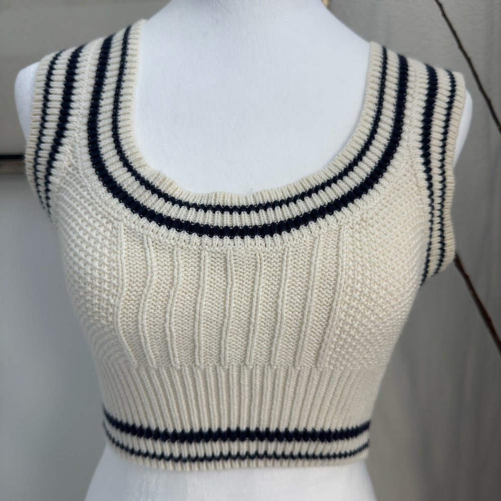 Cider Cream and Black Knit Tank Top